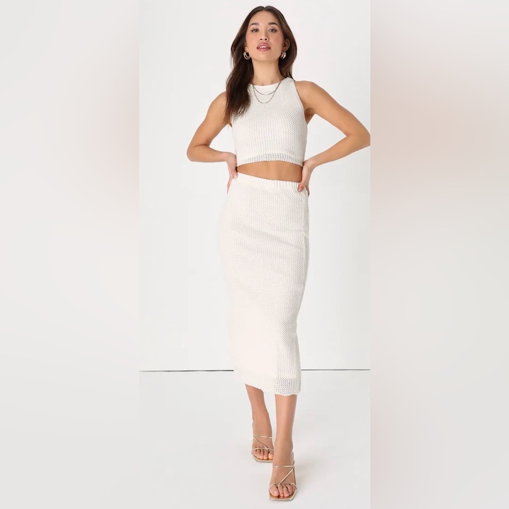 Lulu's White Knit Skirt Set